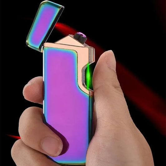 USB Rechargeable Lighter Finger Laser Induction Ignition Metal Double Arc Windproof Lighter Smoking Accessories Men's Gift