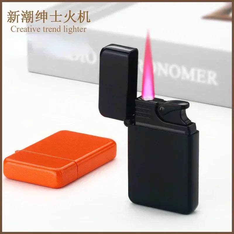 Metal Red Flame Lighter, Refillable Butane, Adjustable, Portable, Windproof, Gas Lighter, Glow in the Dark, Gift for Men