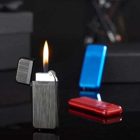 Grinding Wheel Open Flame Butane Gas Lighter, Ultra-thin Windproof Lighter, Smoking Accessories, Holiday Gift