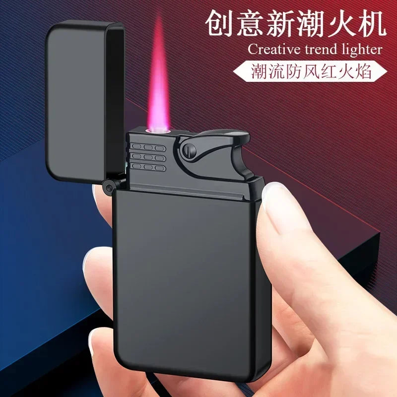 Metal Red Flame Lighter, Refillable Butane, Adjustable, Portable, Windproof, Gas Lighter, Glow in the Dark, Gift for Men