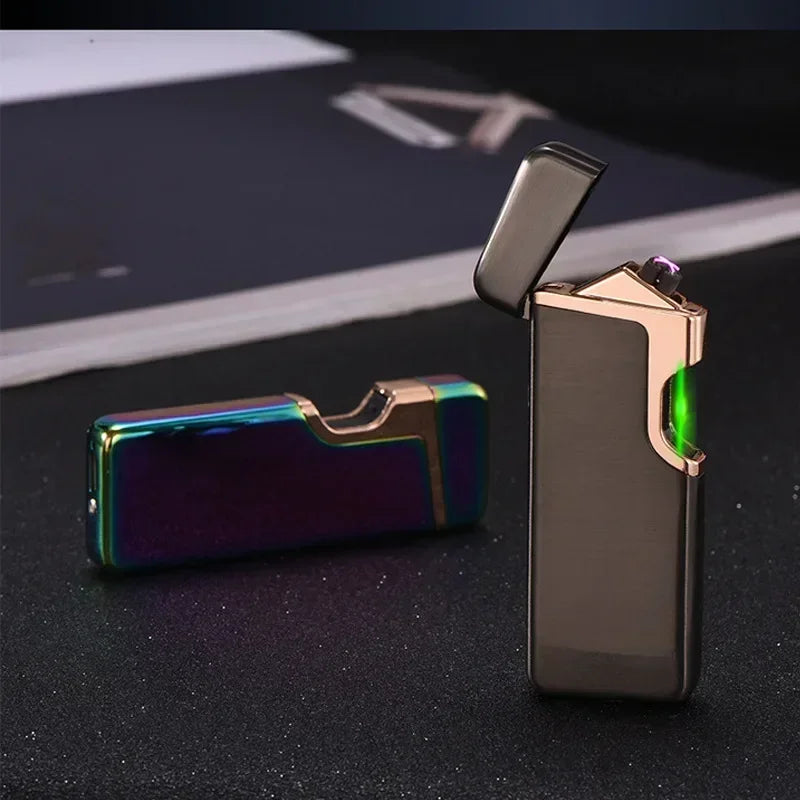 USB Rechargeable Lighter Finger Laser Induction Ignition Metal Double Arc Windproof Lighter Smoking Accessories Men's Gift