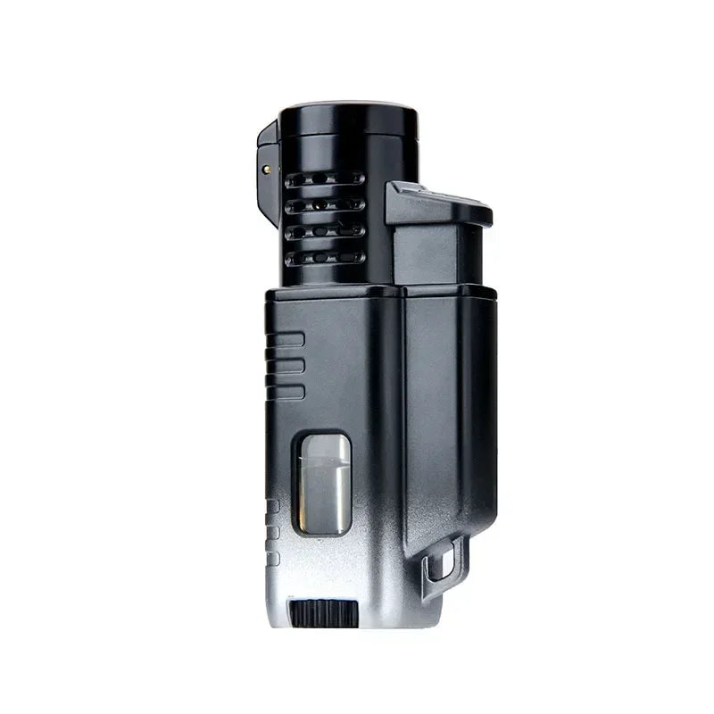 Three Flame Lighter, Windproof Cigar Lighter, Simple Business Visual Window Lighter, Butane Torch, Inflatable Igniter