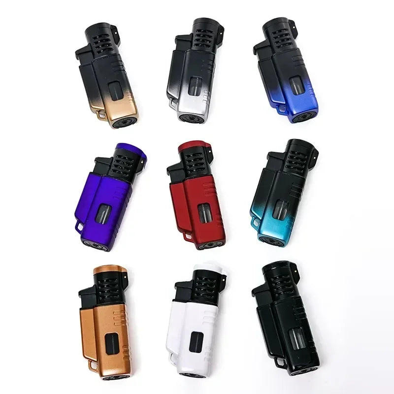 Three Flame Lighter, Windproof Cigar Lighter, Simple Business Visual Window Lighter, Butane Torch, Inflatable Igniter