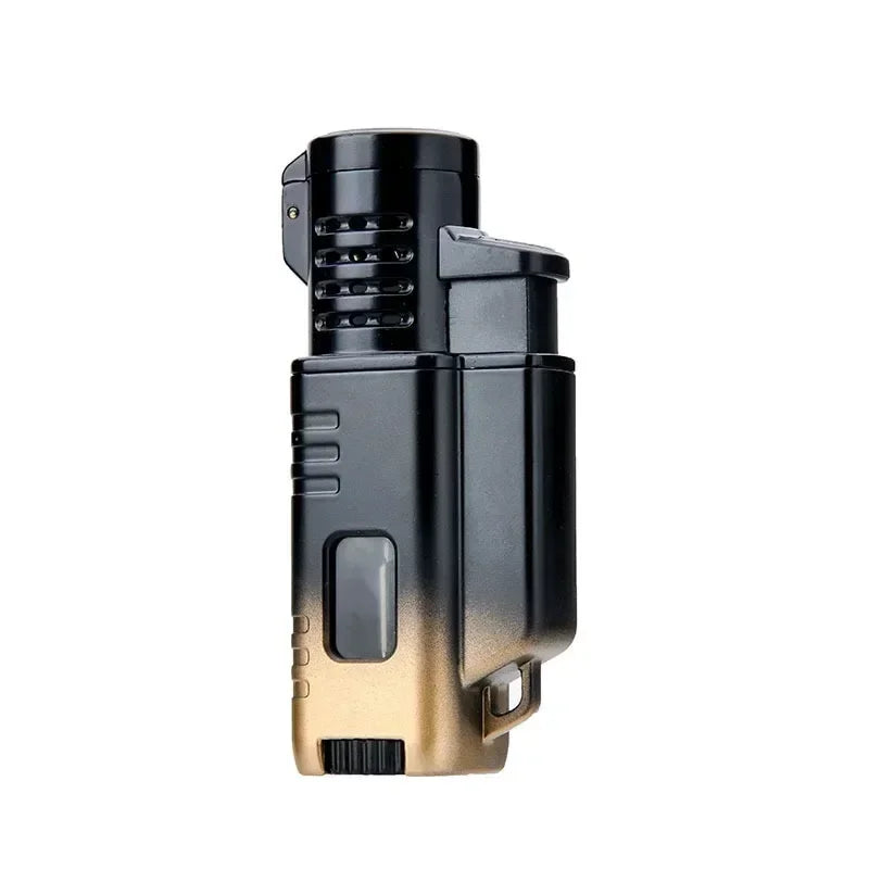 Three Flame Lighter, Windproof Cigar Lighter, Simple Business Visual Window Lighter, Butane Torch, Inflatable Igniter